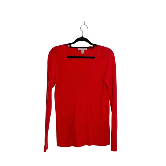 Banana Republic V-neck Sweater Bright Red Fitted Pullover Cozy Large Women’s - Picture 1 of 9